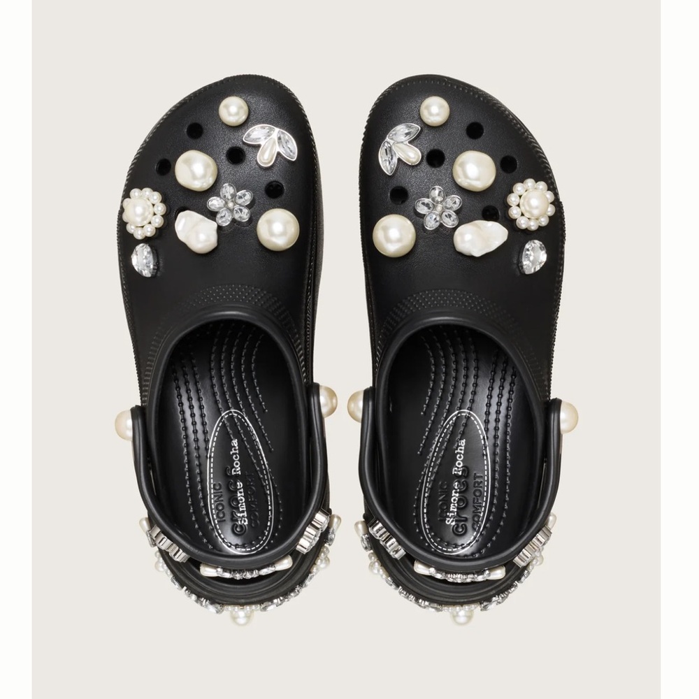 Embellished Black Pearl Crocs-Style Clog